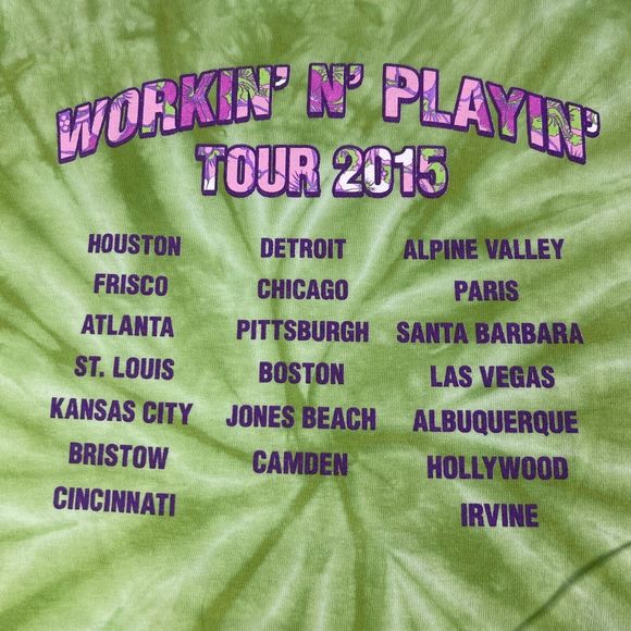 Jimmy Buffett T Shirt Sz L Workin’ N’ Playin’ Tour 2015 Green Tie Dye Pink Flora - Picture 4 of 9